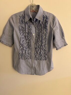 Paul Smith Women Light Blue Ruffle Front Button-Up Shirt